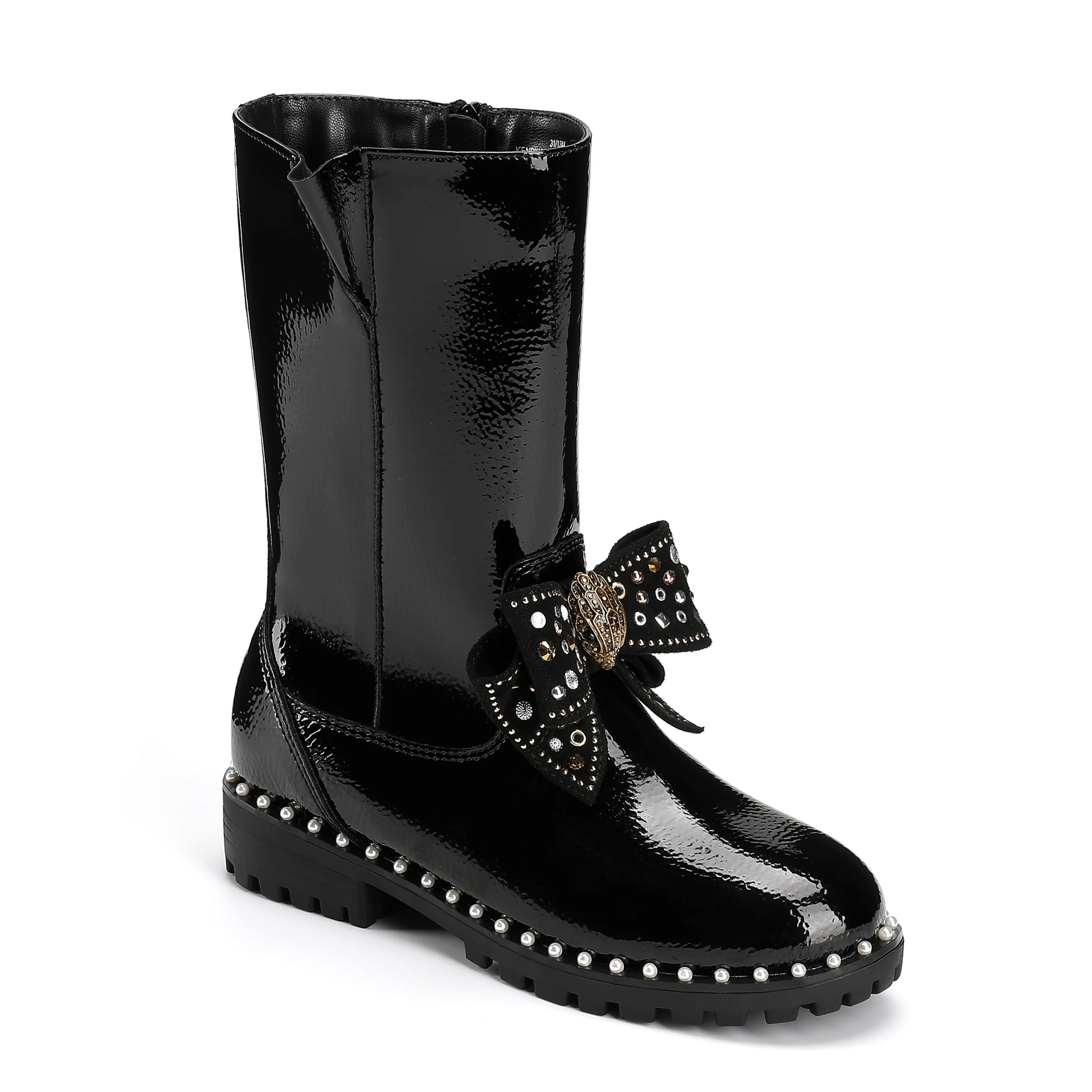 Kensington High Leg Bow Boot - Big Kid Black Patent - Image 2